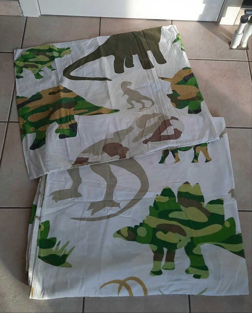 1-persoons dekbedovertrek/kussensloop dinosauriërs katoen, Kinderen en Baby's, Kinderkamer | Beddengoed, Gebruikt, Dekbedovertrek