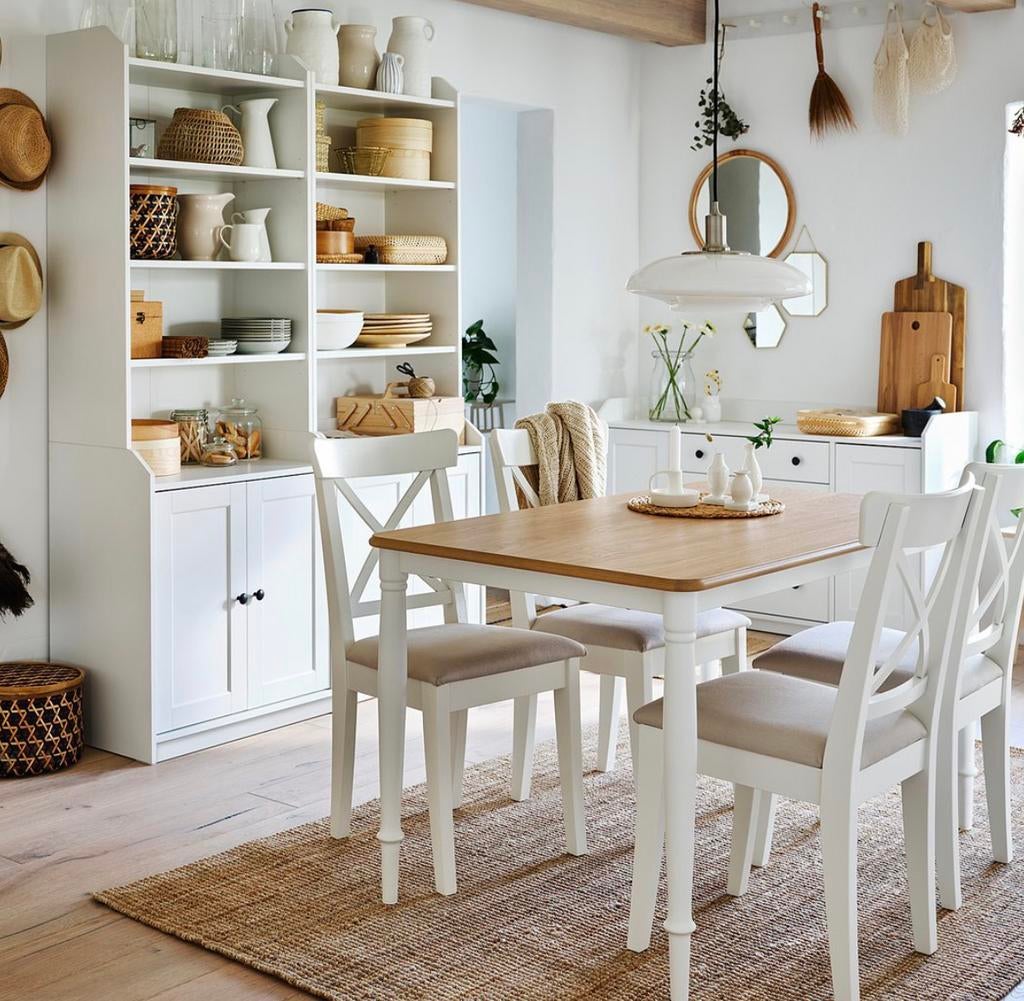 Table plaqué chêne /blanc, Enlèvement, Comme neuf, Chêne