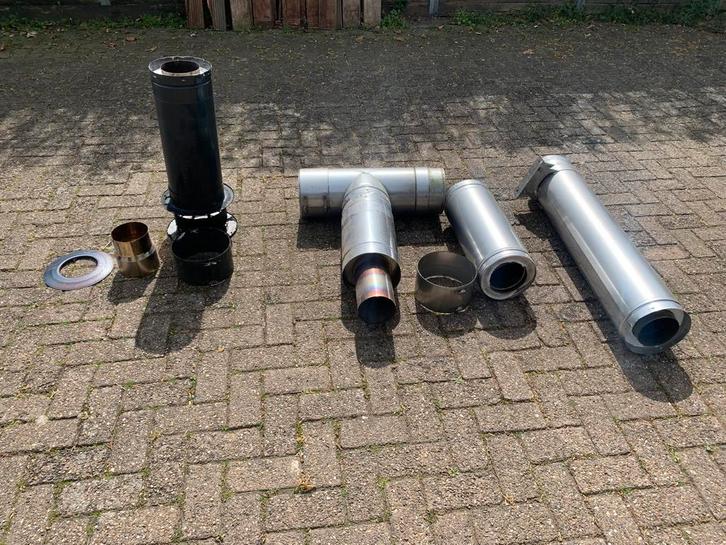 Geïsoleerde kachelpijpen RVS, Doe-het-zelf en Bouw, Buizen en Afvoer, Gebruikt, Rechte buis, Inox, Ophalen