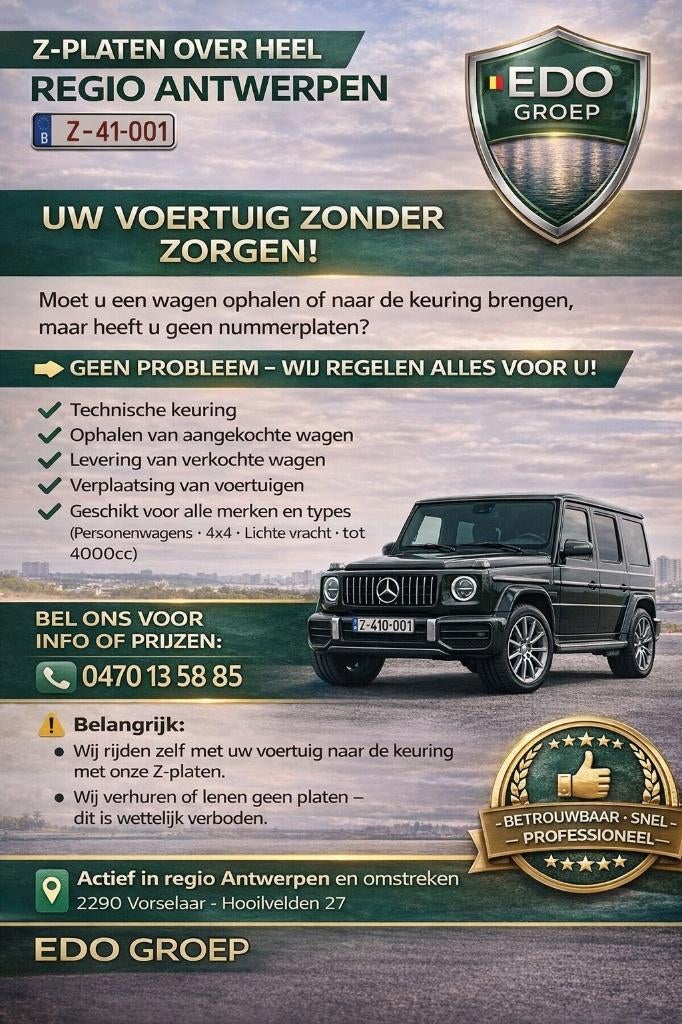 Z nummerplaten  Keuring Verplaatsing  Herkeuring tot 4000 cc, Ophalen of Verzenden, Nieuw, Auto's