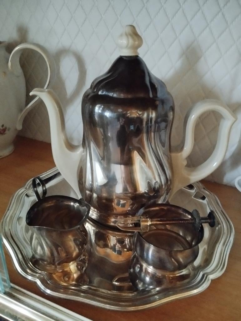 Cafetière HKE porcelaine et métal argenté Sucrier Lait, Enlèvement, Argent
