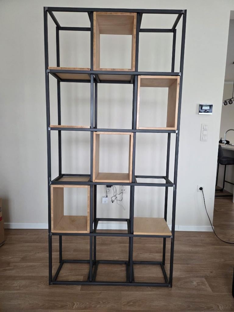 Industriële kast van metaal en hout, Huis en Inrichting, Kasten | Stellingkasten, Gebruikt, Ophalen