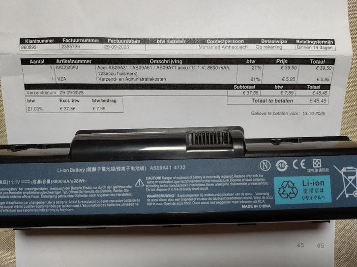 LAPTOP ACCU/BATTERIJ ACER, Computers en Software, Accu's en Batterijen, Nieuw, Ophalen