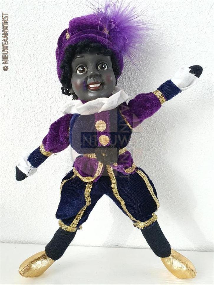 Authentieke etalage zwarte Piet pop - 20cm, paars/blauw, Diversen, Sinterklaas, Verzenden