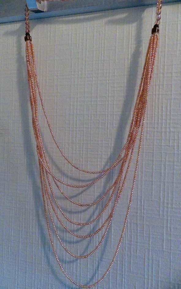 Meerlaagse Fijne Zaadparelketting., Bijoux, Sacs & Beauté, Colliers, Utilisé, Rose, Enlèvement ou Envoi