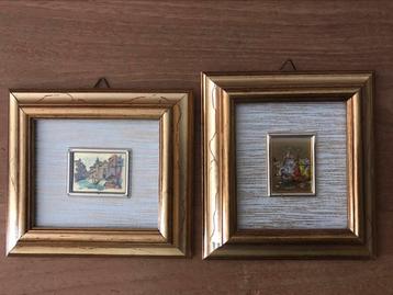Set  2 lijstjes kadertjes goudkleurig afbeelding achter glas beschikbaar voor biedingen