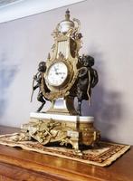 Ensemble de cheminée 3 pcs ,marbre et bronze avec angelots, Enlèvement