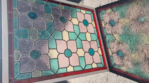 2 antieke loodglas-in-loodramen - 63  50 cm - Goede algemen, Antiek en Kunst, Kunst | Overige Kunst, Ophalen