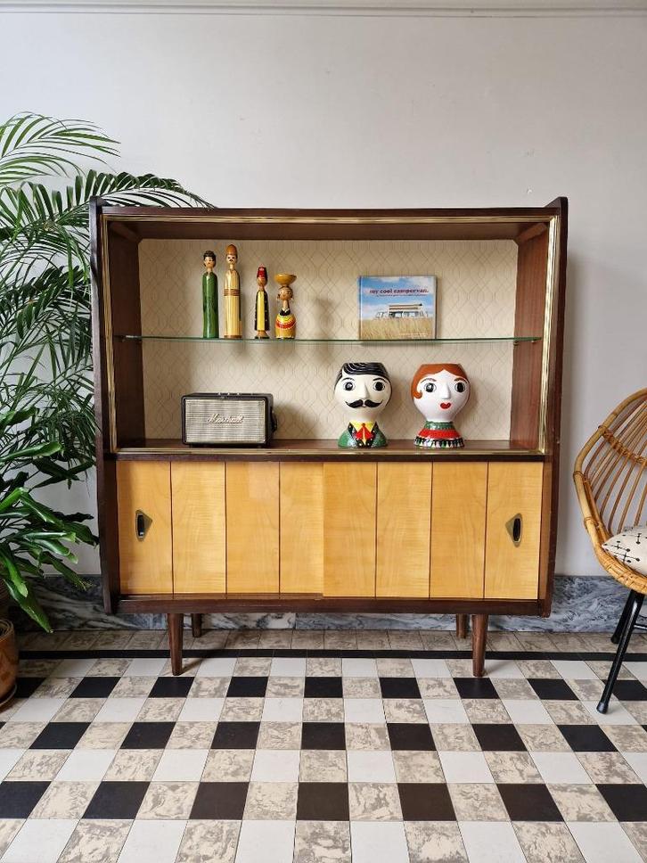 Vintage sixties vitrinekast | boekenkast | kast | retro, Huis en Inrichting, Kasten | Vitrinekasten, Gebruikt, 100 tot 150 cm