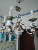 LUSTER DELFTS BLAUW zes pits, Huis en Inrichting, Lampen | Kroonluchters, Ophalen, Zo goed als nieuw, Metaal