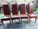 4 lederen eetkamerstoelen Lounge Atelier, Huis en Inrichting, Ophalen, Gebruikt, Bruin, Vintage