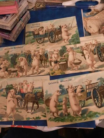 set de 5 cartes postales série cochons dansants Allemagne 19, Enlèvement ou Envoi, Avant 1920, Affranchie, Autres thèmes