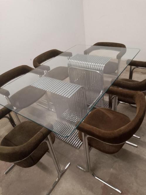 Franse design tafel en 6 stoelen jaren '50, Antiek en Kunst, Antiek | Meubels | Tafels, Ophalen of Verzenden
