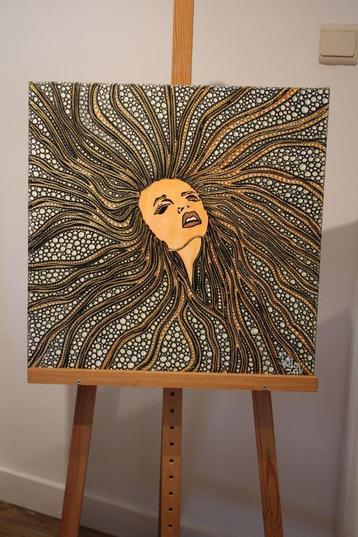 Modern geometrisch schilderij vrouw beschikbaar voor biedingen