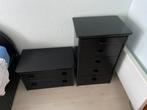 2 zwarte nachtkastjes + 1 ladenkastje, Ophalen, Gebruikt, Minder dan 45 cm, Minder dan 55 cm