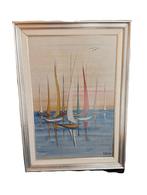 Schilderij met boten., Antiek en Kunst, Ophalen of Verzenden