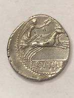 Munt zilver Roman Republic denarius Rutilius Flaccus 77 BC, Ophalen of Verzenden, Overige landen, Losse munt, Zilver