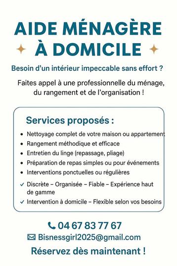 Femme de ménage beschikbaar voor biedingen