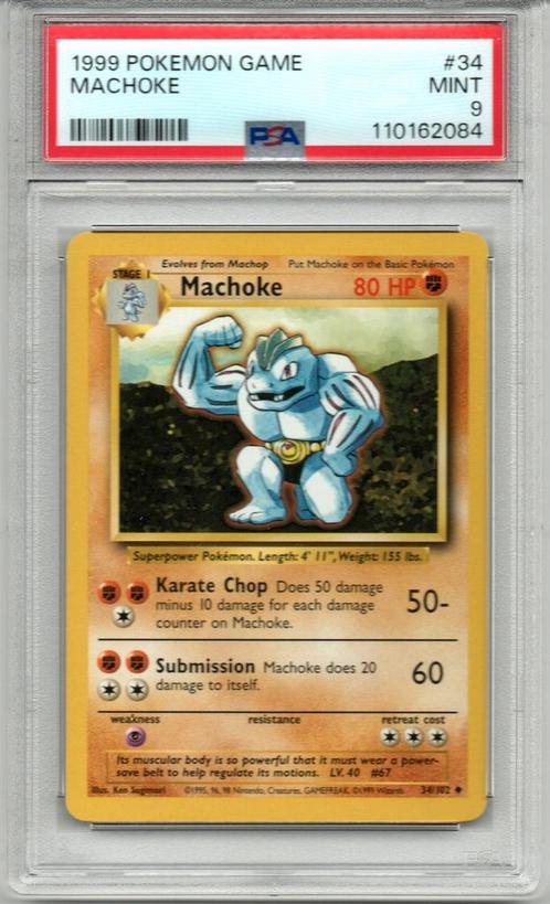 Machoke Psa 9 Base set unlimited, Hobby en Vrije tijd, Verzamelkaartspellen | Pokémon, Zo goed als nieuw, Ophalen of Verzenden