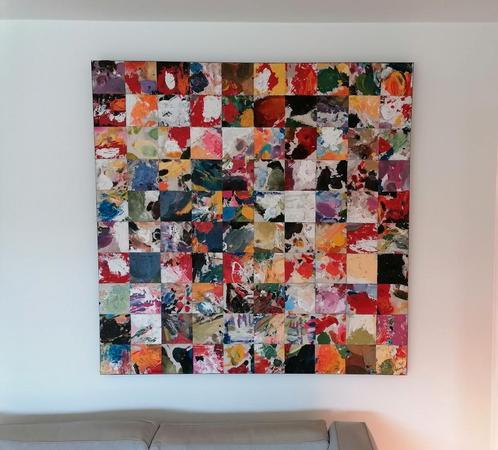 1,5 meter x 1,5 meter olie op canvas expressionisme, Antiek en Kunst, Kunst | Schilderijen | Abstract, Ophalen of Verzenden