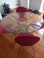 Table ronde en verre et chrome vintage, Enlèvement, Verre