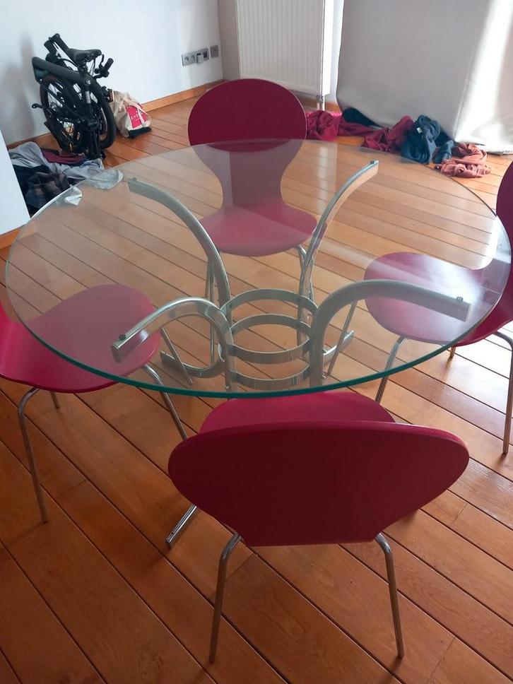 Table ronde en verre et chrome vintage, Maison & Meubles, Tables | Tables d'appoint, Verre, Enlèvement