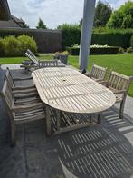 Teak tafel met 6 stoelen + 2 ligbedden, Tuin en Terras, Ophalen, Gebruikt, Ovaal, Teakhout