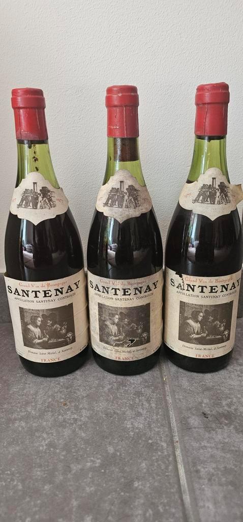 3 vintage flessen Santenay 1977 – Bourgogne, Frankrijk, Verzamelen, Wijnen, Frankrijk, Ophalen of Verzenden