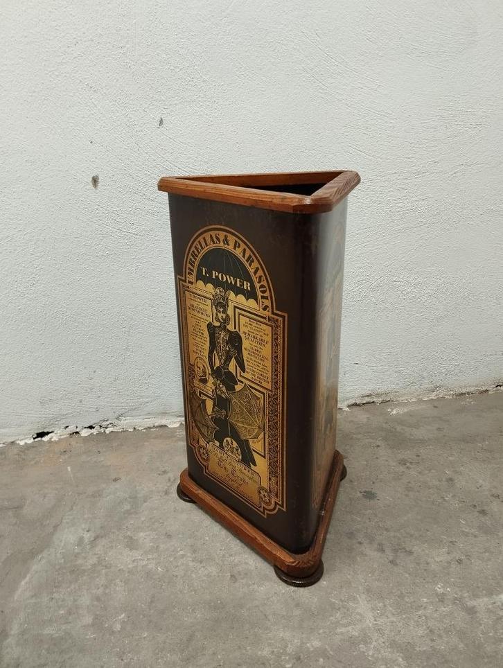 Mooie retro houten paraplubak T.Power Oud-Engels circa 1900, Huis en Inrichting, Woonaccessoires | Paraplubakken, Gebruikt, Hout