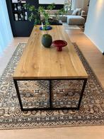 Prachtige grote eetkamertafel in eik & zwart staal, Métal, Comme neuf, Enlèvement, 50 à 100 cm