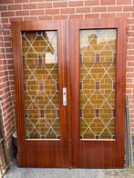 Antieken dubbele houten deur met brandglas, Doe-het-zelf en Bouw, Deuren en Vliegenramen, Ophalen, Gebruikt, 120 cm of meer, Binnendeur