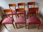 6 houten stoelen met stoffen zitting, Huis en Inrichting, Stoelen, Vijf, Zes of meer stoelen, Gebruikt, Hout, Ophalen