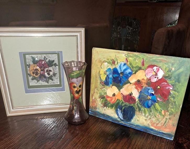 Trio van viooltjes, Antiek en Kunst, Kunst | Overige Kunst, Ophalen of Verzenden
