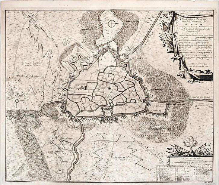 Belegering van Gent – kaart uit 1729, Antiek en Kunst, Kunst | Etsen en Gravures, Ophalen of Verzenden