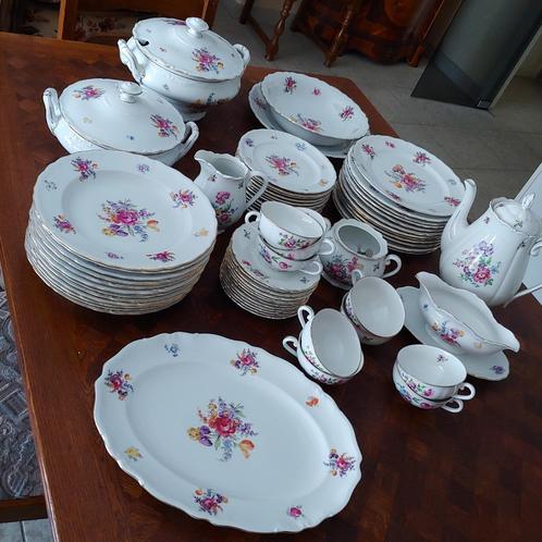 Antiek Floral servies 70 stuks in onberispelijke staat, Antiek en Kunst, Antiek | Servies compleet, Ophalen