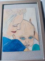 pentekening mama en pasgeboren zoontje, Antiquités & Art, Art | Dessins & Photographie, Enlèvement ou Envoi