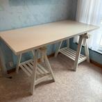 Bureau Ikea blanc avec plateau et tréteaux, Enlèvement, Réglable en hauteur, Utilisé, Bureau