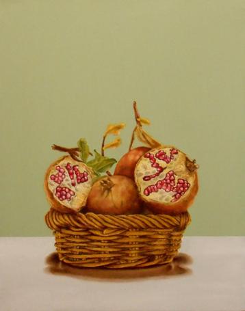 "Stilleven met granaatappels" Hyperrealistische schilderkuns beschikbaar voor biedingen