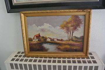   Schild.Gesign.Zomers Frans Landschap/Witte Boerderijen beschikbaar voor biedingen