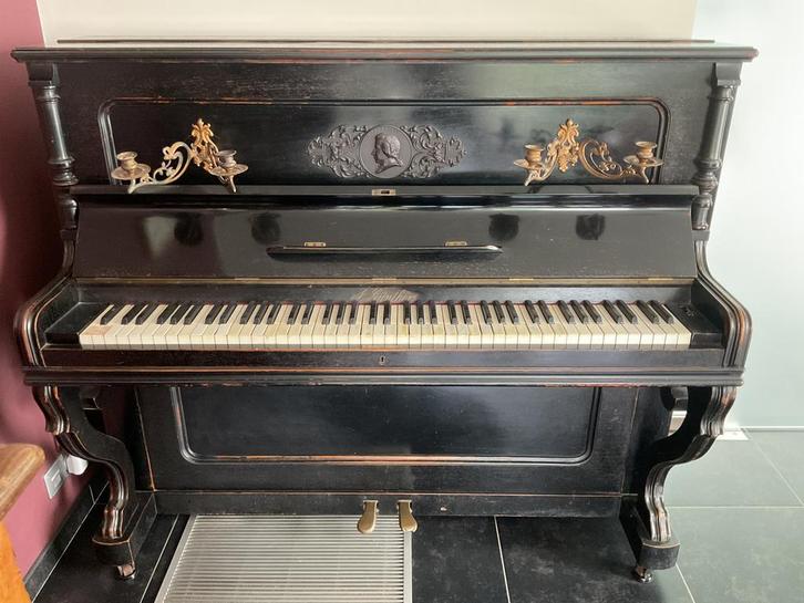 Piano J. Günther circa 1900, Muziek en Instrumenten, Piano's, Gebruikt, Piano, Zwart, Hoogglans, Ophalen