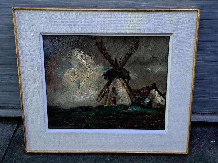 huile sur panneau moulin signe armand jamar, Antiek en Kunst, Kunst | Schilderijen | Klassiek, Ophalen of Verzenden
