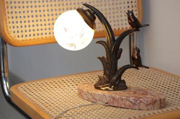 Lampe luminaire vintage 1950 globe oiseau verre marbre