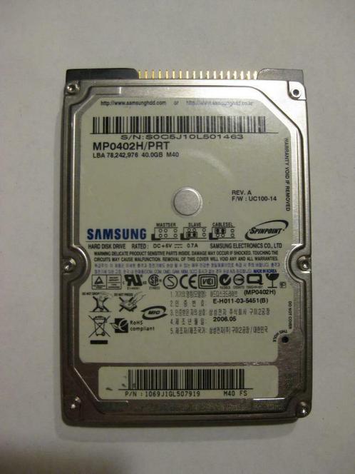 Samsung 40GB 5400rpm 2,5" IDE laptop harddisk nieuw, Computers en Software, Harde schijven, Zo goed als nieuw, Laptop, Intern