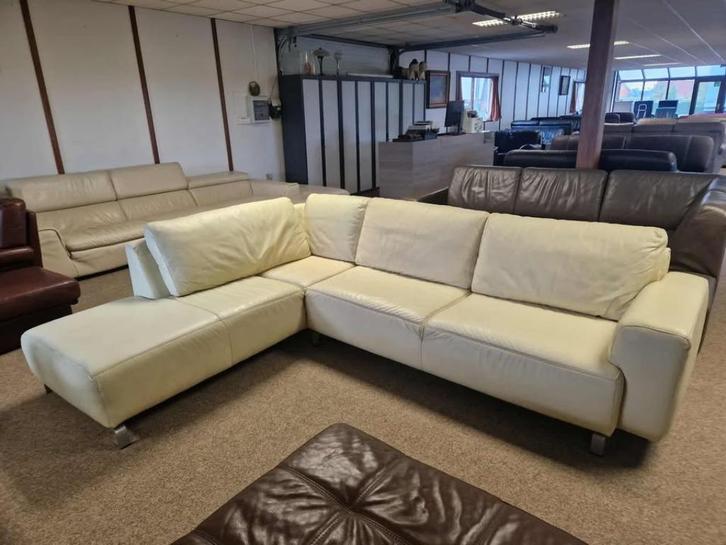 BEIGE BUFFELLEDEREN HOEKSALON AFM 290 X 220, Huis en Inrichting, Fauteuils, Gebruikt, Leer, Ophalen