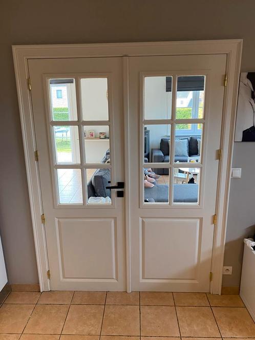 1 double porte vitrée et 1 simple en bois massif., Doe-het-zelf en Bouw, Glas en Ramen, Zo goed als nieuw, Ophalen