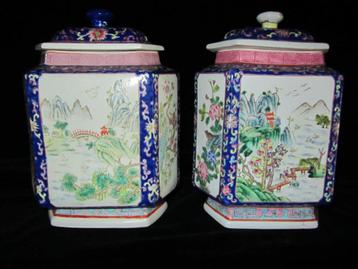 Porcelaine de Chine: belle paire de pots à thé hexagonaux!