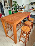 Hoge houten tafel met 6 krukken, nieuwstaat!, Ophalen of Verzenden, Zo goed als nieuw