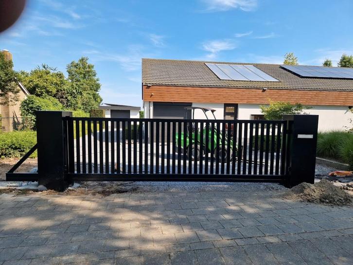 Lamellen houtlook schuifpoort of draaipoort incl montage, Tuin en Terras, Tuinpoorten, Nieuw, Schuifpoort, IJzer, Ophalen