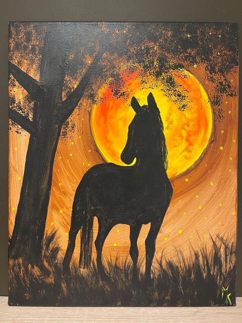 Schilderij paard en maan Mk Art, Antiek en Kunst, Kunst | Schilderijen | Modern, Ophalen
