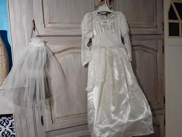Prinsessenkleed, bruidskleed met bijhrnd diadeem, maat 128, Enlèvement ou Envoi, Utilisé